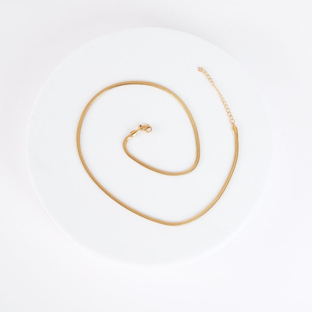 Gold necklace on a white background